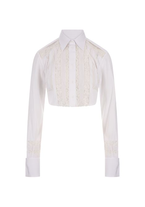 White Cropped Poplin Shirt With Valencienne Lace ERMANNO SCERVINO | D442K744BQP10601