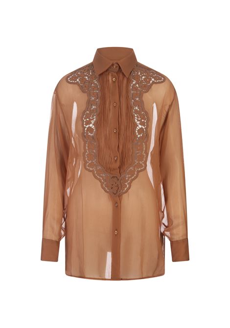 Brown Crepe Georgette Shirt With Lace ERMANNO SCERVINO | D442K758QEL71336