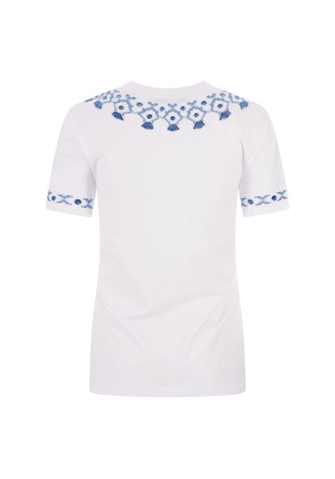 White T-Shirt With Blue Ethnic Embroidery ERMANNO SCERVINO | D442L738DUX10601
