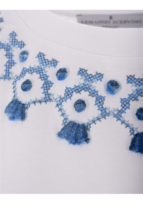 White T-Shirt With Blue Ethnic Embroidery ERMANNO SCERVINO | D442L738DUX10601
