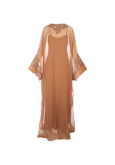 Brown Crepe Georgette Maxi Dress With Lace ERMANNO SCERVINO | D442Q721QEL71336