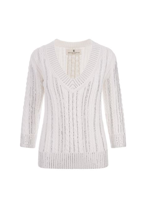 White Sweater With Braids and Crystals ERMANNO SCERVINO | D445M327CTHZF10601