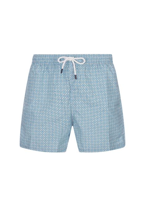 Turquoise Swim Shorts With Flower Pattern FEDELI | 00318-C101131