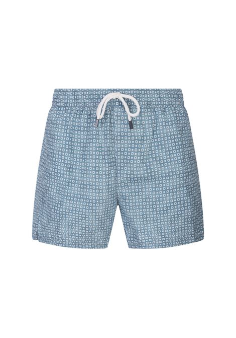 Teal Blue Swim Shorts With Micro Pattern FEDELI | 00318-I1753611