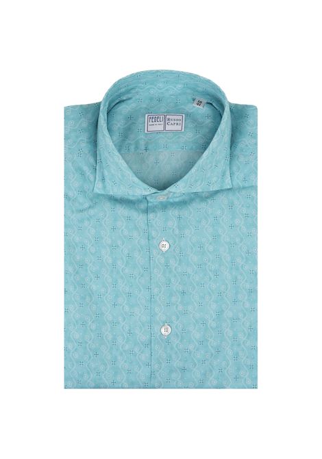 Light Blue Panamino Sean Shirt with Micro Pattern FEDELI | 00512-C099281