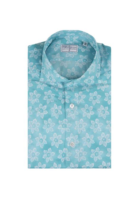 Light Blue Panamino Sean Shirt With Floral Pattern FEDELI | 00512-C099941