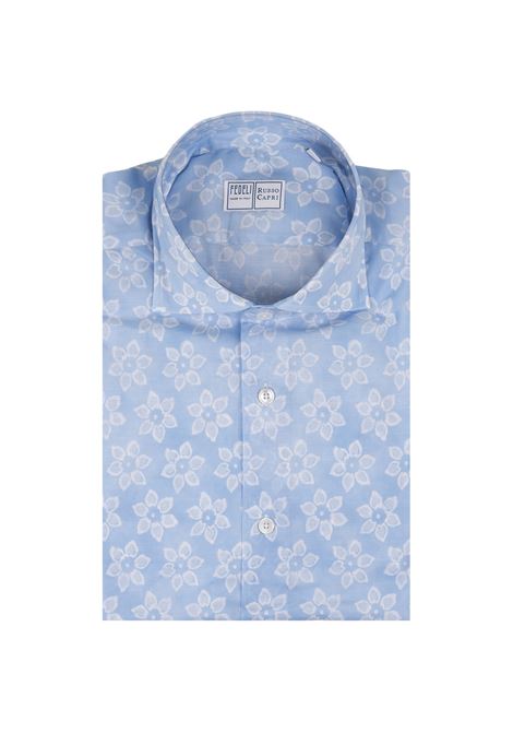 Sky Blue Panamino Sean Shirt With Floral Pattern FEDELI | 00512-C099948