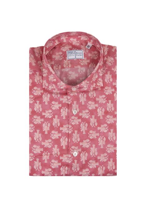 Camicia Sean Panamino Rosso Con Pattern Aragoste FEDELI | 00512-C101243