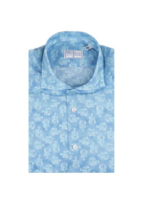Camicia Sean Panamino Azzurra Con Pattern Aragoste FEDELI | 00512-C101247