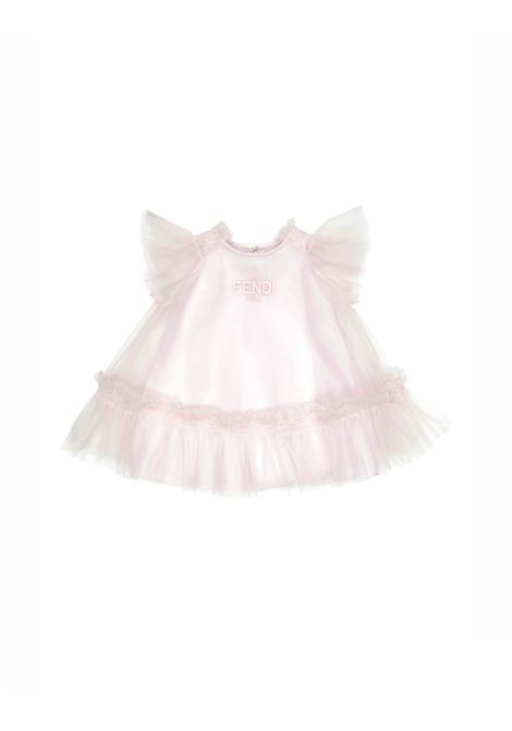 Pink Silk and Tulle Dress With Logo FENDI KIDS | BFB505-AEXXF0QE5