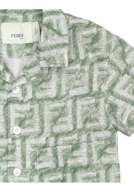 Camicia Bowling Con Motivo Monogram Verde FENDI KIDS | BMC076-AQTQF1MTQ