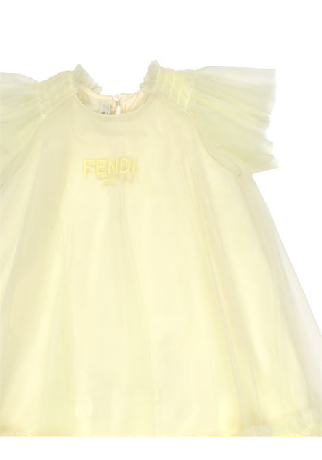 Yellow Silk and Tulle Dress With Logo FENDI KIDS | JFB680-AEXXF0JNH