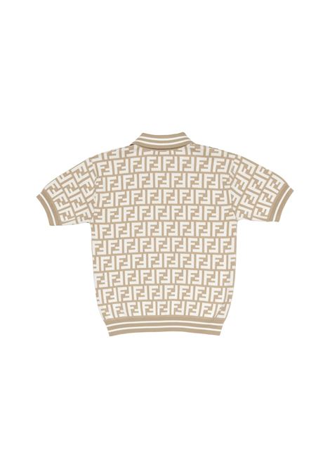 Beige and White Polo Shirt With Monogram Motif FENDI KIDS | JMG106-AQUHF14OX
