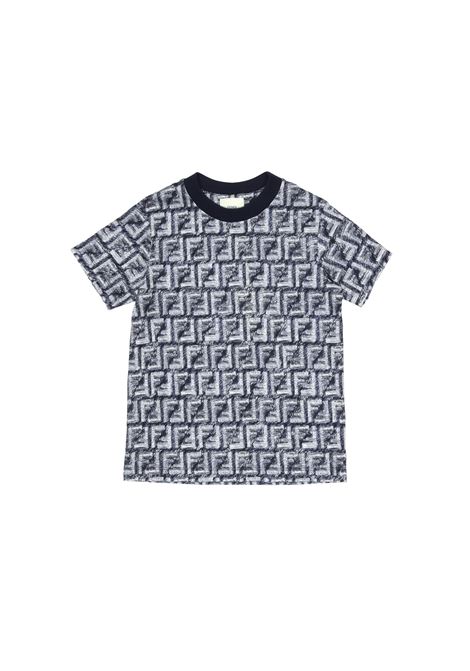 Blue Monogram Motif T-Shirt FENDI KIDS | JMI451-AQTSF04V6