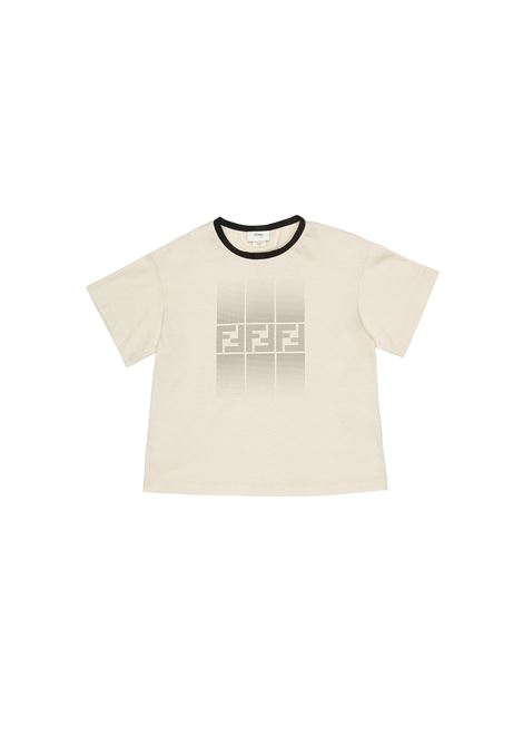 Beige T-Shirt With Rhinestone Monogram FENDI KIDS | JMI455-7AJF1NY8