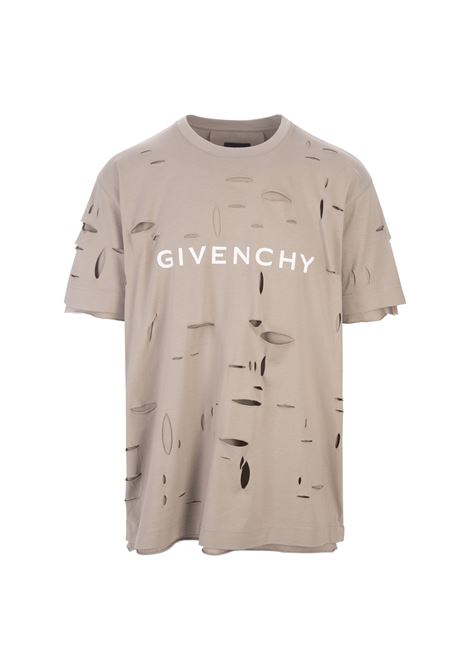 Taupe Destroyed T-Shirt With Logo GIVENCHY | BM716N3Y8Y281