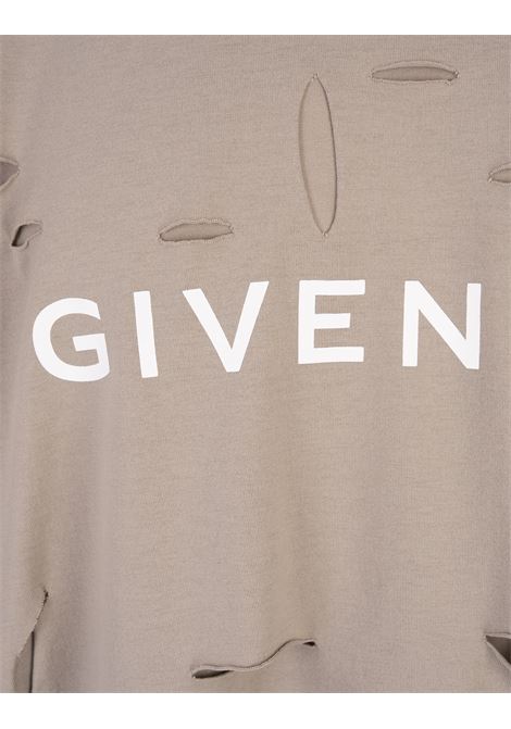 T-Shirt Destroyed Taupe Con Logo GIVENCHY | BM716N3Y8Y281