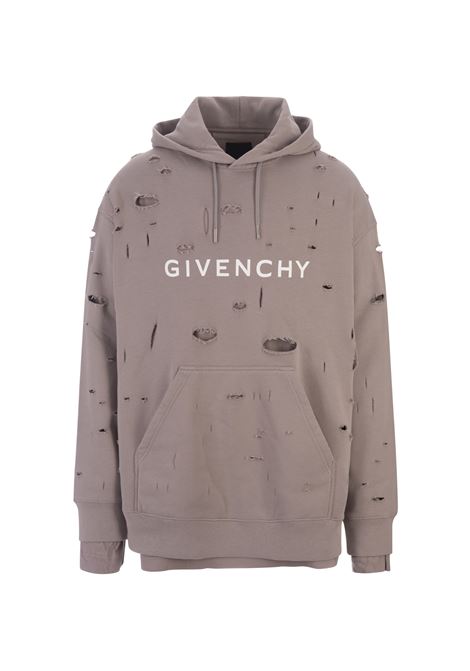 Taupe Destroyed Hoodie With Logo GIVENCHY | BMJ0JE3Y8Y281