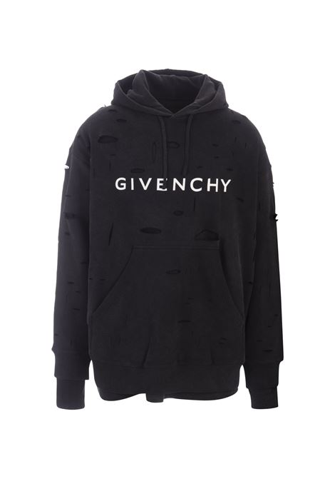 Black Destroyed Hoodie With Logo GIVENCHY | BMJ0JE3Y9W011
