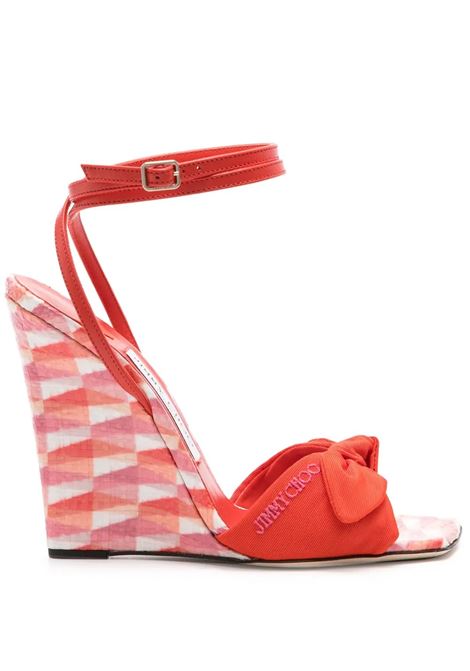 Richelle 110 Sandals In Red Canvas JIMMY CHOO | RICHELLE 110 CIBPAPRIKA/CANDY PINK MIX