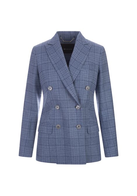 Light Blue Double-Breasted Blazer With Check Pattern KITON | D46523S0712602/002
