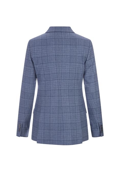 Light Blue Double-Breasted Blazer With Check Pattern KITON | D46523S0712602/002
