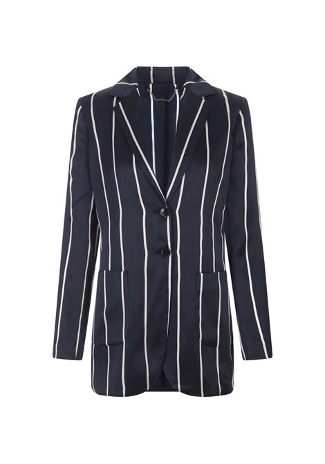 Blue Striped Silk Single-Breasted Blazer KITON | D55512K0978C05