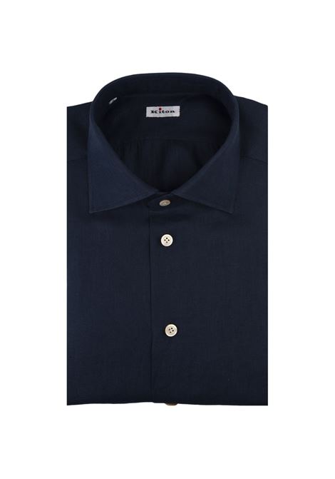 Regular Fit Shirt In Night Blue Linen KITON | UCCH0883812