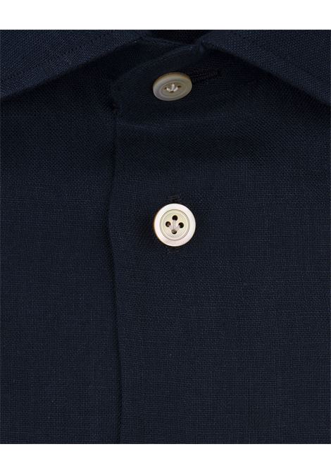 Regular Fit Shirt In Night Blue Linen KITON | UCCH0883812