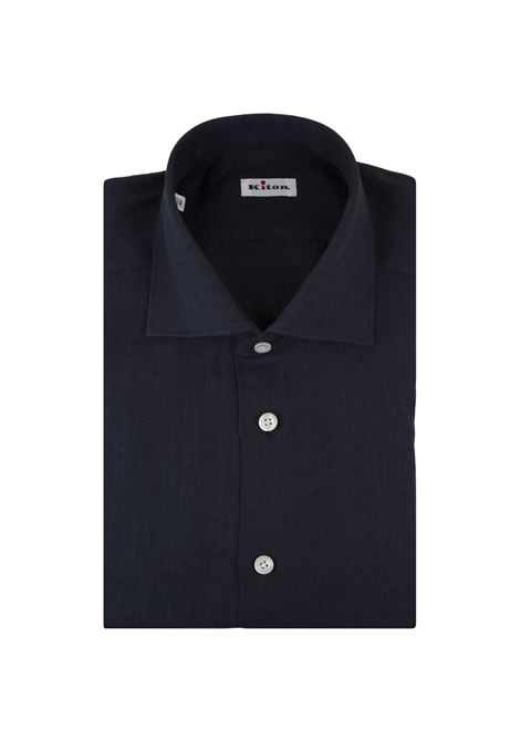 KITON Camicia Classica In Lino Blu Scuro - KITON