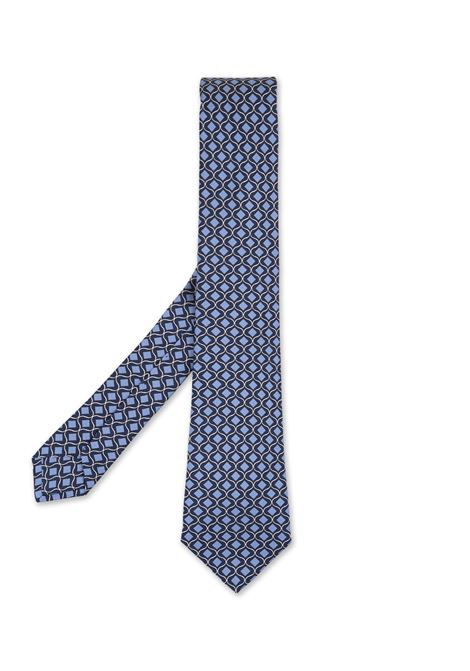Dark Blue Silk Tie With Light Blue Diamond Pattern KITON | UCRVKRC01I1902