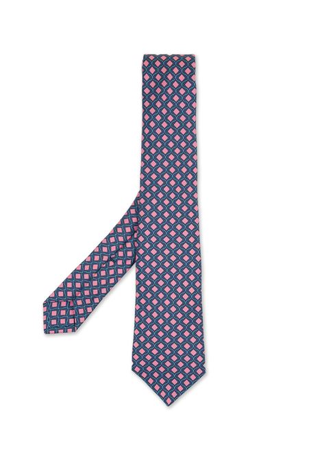 Cravatta In Seta Blu Scuro Con Pattern Rombi Rosa KITON | UCRVKRC01I1903