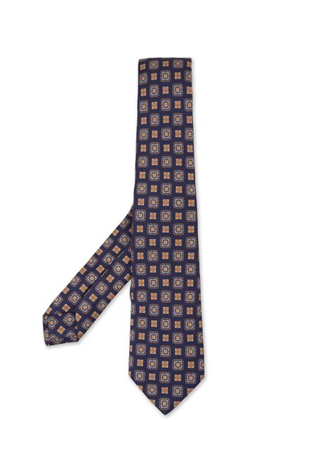 Cravatta Blu Notte Con Micro Pattern Azzurro e Arancione KITON | UCRVKRC01I6303