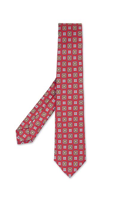 Red Tie With Orange And Light Blue Micro Pattern KITON | UCRVKRC01I6305