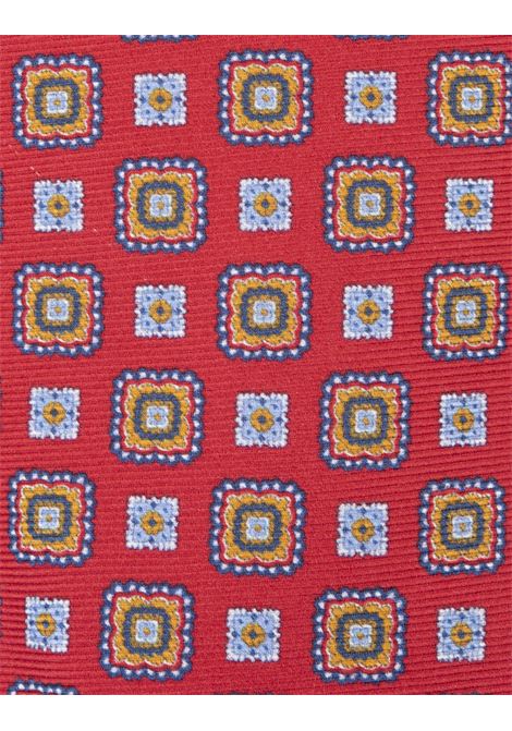 Cravatta Rossa Con Micro Pattern Azzurro e Arancione KITON | UCRVKRC01I6305