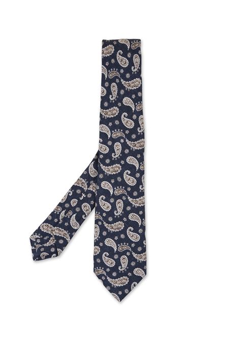 Navy Blue Silk Tie With Paisley Pattern KITON | UCRVKRC01I7205