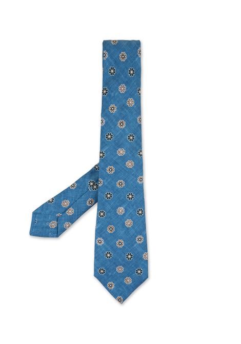 Sky Blue Tie With Flower Pattern KITON | UCRVKRC01I7402