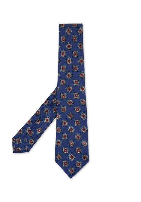 Cravatta In Seta Blu Con Pattern Multicolore KITON | UCRVKRC01I8903