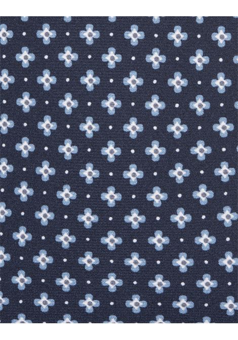 Navy Blue Tie With Light Blue Micro Flowers KITON | UCRVKRC02I0104