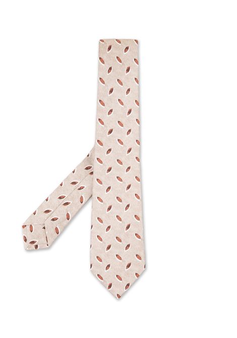 Light Beige Tie With Brown Leaves Pattern KITON | UCRVKRC02I1109