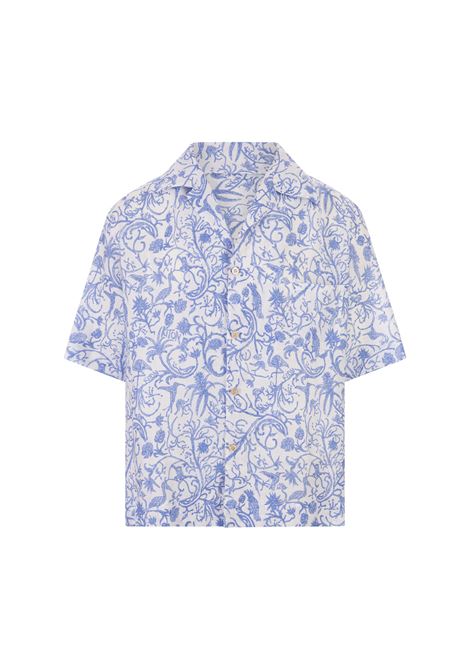 Short-Sleeved Shirt In Printed Linen KITON | UMC028H0890201