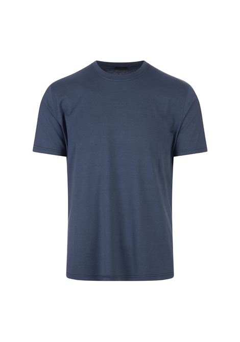 T-Shirt Basic In Seta e Cotone Blu KITON | UMK035502