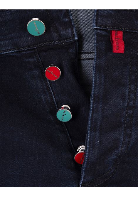 Dark Blue Denim Tapered Jeans With Logos KITON | UPNCARK0618D03