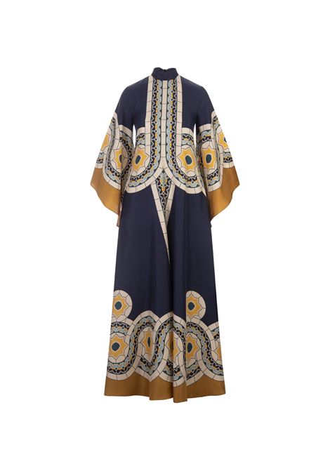 Magnifico Dress In Mudejar Plac?e Blue Silk Twill LA DOUBLE J | DRE0232_SIL006MUD01BU03
