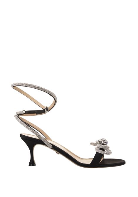 Double Bow 65 mm Sandals In Black Satin With Crystals MACH & MACH | R24-S0446-CRP600