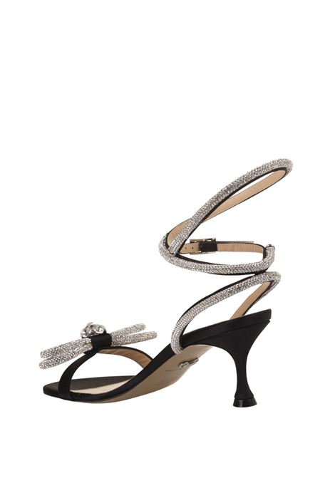 Double Bow 65 mm Sandals In Black Satin With Crystals MACH & MACH | R24-S0446-CRP600