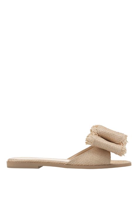 Flat Sandals With Bow In Natural Raffia MACH & MACH | R24-S0447-RAFNAT