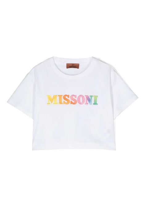 T-Shirt Crop Bianca Con Logo Multicolore MISSONI KIDS | MU8A81-Z0082100