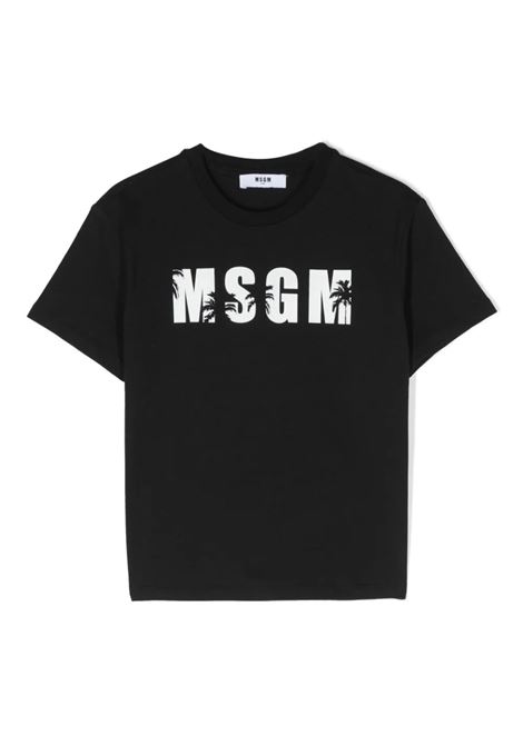 Black T-Shirt With Logo and Palm Trees MSGM KIDS | S4MSJBTH205110