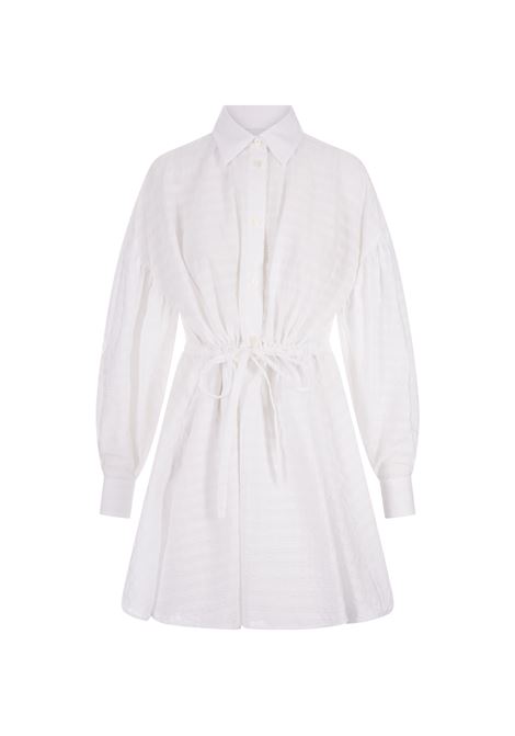 Short Dress With Adjustable Waist In White Cotton Seersucker MSGM | 3641MDA59-24711801